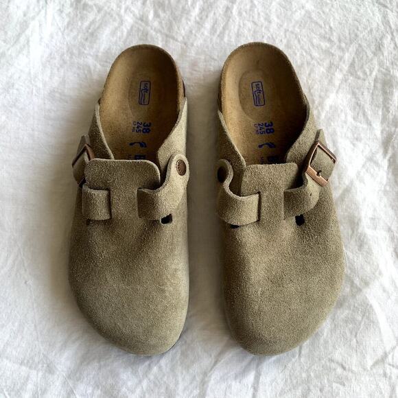 Birkenstock Boston Soft Footbed Suede Leather Clogs Mules Sandals Taupe - Picture 6 of 8